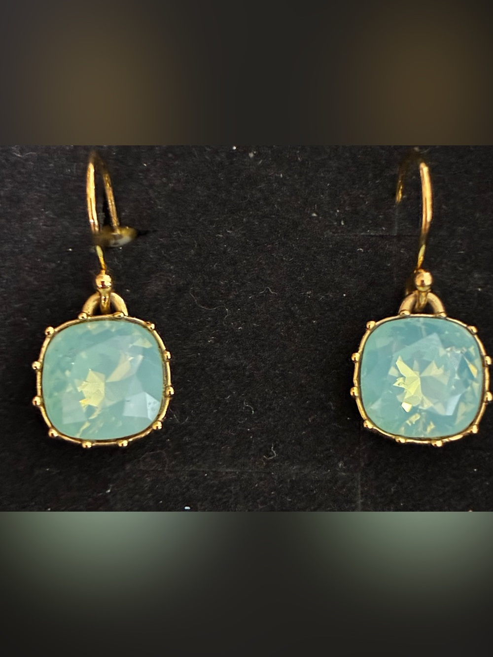 Coach EUC Blue Green Square
Cushion Cut Stone Earrings, RARE, Hard to Find!